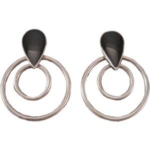 Vintage Sterling Onyx Double Hoop Earrings